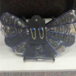 Vintage Sequin Butterfly Clutch with Earrings